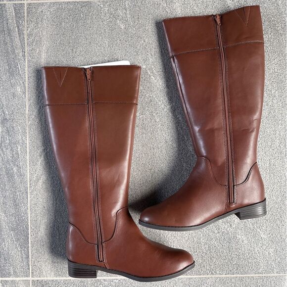 NIB Karen Scott Deliee2 Knee High Riding Boots Cognac Women's 7.5-Wide Wide Calf - Picture 3 of 11